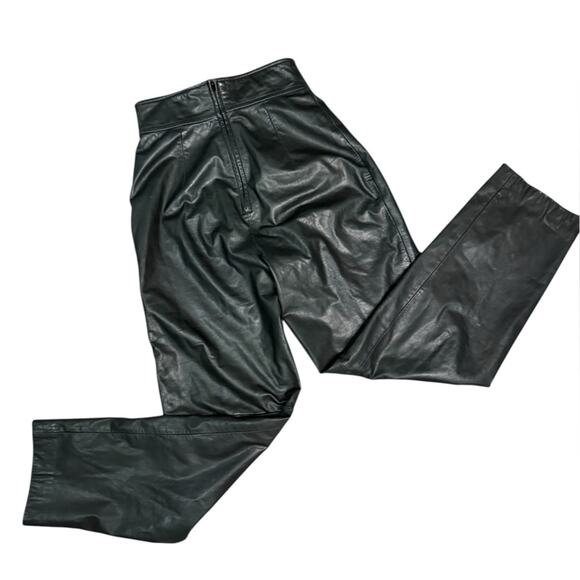 Vtg 80s Leather Ultra High Rise Tapered Leg Pants Womens XS Rockabilly Baddie - Picture 2 of 5